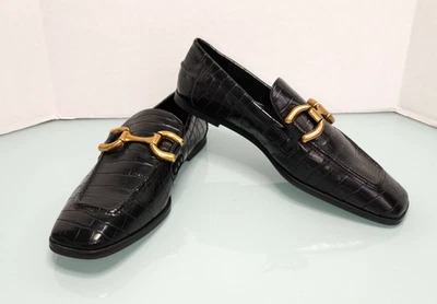 Zara Puntera Cuadrada Caballo Broca Cuero Negro Mocasines Zapatos de Vestir Nuevos Talla 40 Foto 1 de 4