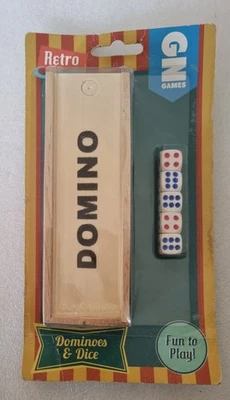 Dominoes + Dice Retro in Wooden Box Toy by GN Games - Sealed - Image 1 of 4
