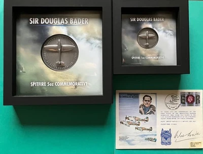 DOUGLAS BADER FOUNDATION SPITFIRE SILVER COINS (2)  & SIGNED OWN COVER.  - Image 1 of 4