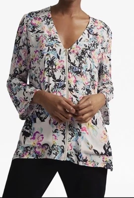 French Connection Delphine Crepe Mix Top Floral Zipper V Neck Womens Small - Image 1 of 4