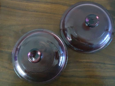 2 PYREX  Cranberry PURPLE Glass Replacement LIDS   5 3/4", 5 1/2"    V1C 3, 2.6 - Image 1 of 4