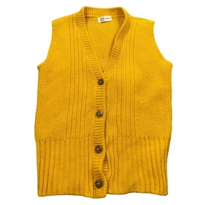 Vintage Sears Youth Size 4-5 Yellow Button Front Sweater Cardigan Vest - Picture 1 of 6