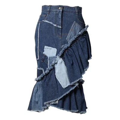 DOLCE & GABBANA Skirt Blue Patchwork Layered Denim Midi IT40/US6/S RRP 600usd - Image 1 of 4