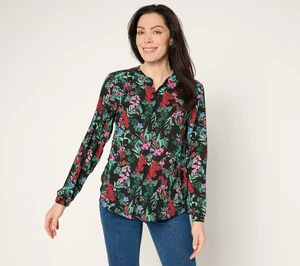 Joan Rivers Printed Floral Long Sleeve Georgette Blouse Multicolor 3X - Picture 1 of 2