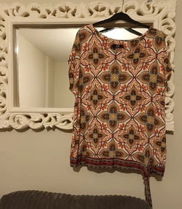 Wallis Damen Creme & Orange Blumenmuster Top Größe L - Bild 1 von 5