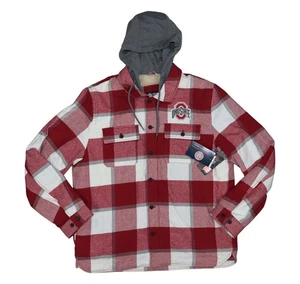 Ohio State Buckeyes GIII Plaid Flannel Full Zip & Button Front Hooded Jacket NWT - Picture 1 of 9