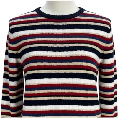Charter Club Women Sweater Size L Red Blue Beige Striped 100% Cotton Preppy - Image 1 of 4