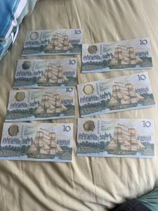 1988 Australia 10 Dollars Polymer Banknote P#  AB Prefix Lot Of 7 - Picture 1 of 3