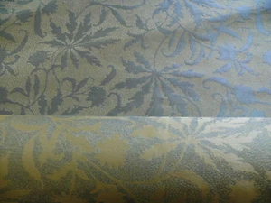 100% SILK JAQUARD PALM LEAF "GLACIER" BLUE BTY - Picture 1 of 2