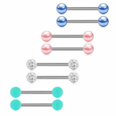 8 pcs Stainless Steel Barbell Tongue Ring Nipple Ring 14 Gauge Pierced Jewelry - Image 1 of 4