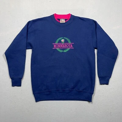 Sudadera De Colección Mujer Mediana Años 80 Minnesota Bordada Cuello Redondo Neón Abuela Foto 1 de 4