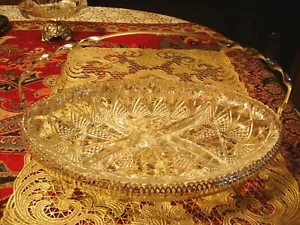 VINTAGE PRESSED GLASS DIVIDED VEGETABLE DISH WITH METAL CARRYING TRAY!!!!! - Picture 1 of 8