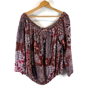Knox Rose Womens Blouse Peasant Top Size 2XL Purple red Floral Boho Off Shoulder - Picture 1 of 9