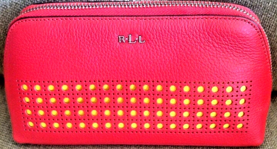RALPH LAUREN LEIGHTON MAKEUP COSMETIC BAG LEATHER RED RETAIL-$68  NWT - Image 1 of 1