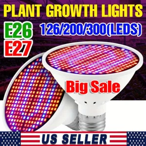 300LED Grow Light Bulb Full Spectrum Light for Indoor Plants Flowers Veg Growing - Picture 1 of 13