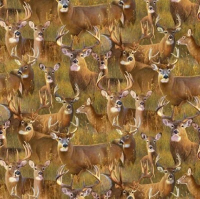 BOLT END 35 INCH Elizabeth Studio A Buck Stops Here Whitetail Deer Cotton Fabric - Image 1 of 3