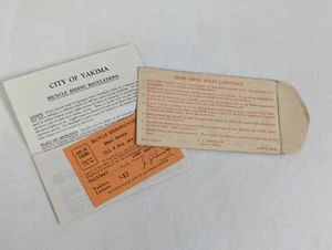 Vtg 1944 City of Yakima Oregon Bicycle Identification Card Regulations Envelope - Picture 1 of 1