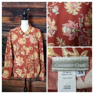Coldwater Creek Vintage Jacket Plus Size 3X Red Floral Cotton Button Up USA Made - Picture 1 of 11