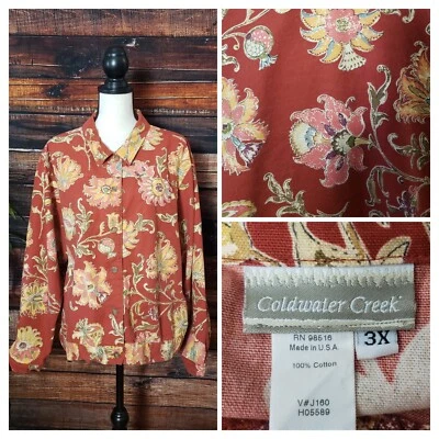 Coldwater Creek Jacket Plus Size 3X Floral Cotton Button Up USA Made Vintage - Image 1 of 4