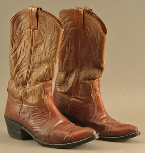 Nocona Western Cowboy Boots Leather Lizard Reptile Brown Men's 8D - Picture 1 of 10