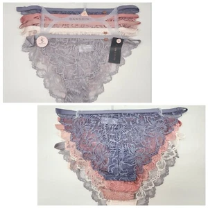 DANSKIN 5Pack Womens M L Logo Cheeky Lace Panties Lavender Gray Ivory Pink Mauve - Picture 1 of 5
