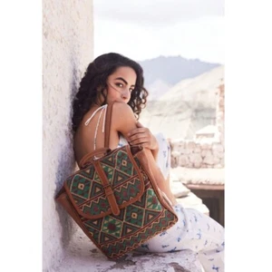 Myra Bag Handmade Dot Backpack Upcycled Canvas & Cowhide Leather - Picture 1 of 9