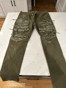 Amiri Denim MX1 Destroyed Green Skinny Jeans Authentic Mens Size 34 - Picture 1 of 2