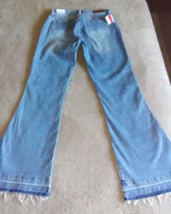 Ladies 30 x 34 Rock & Roll Denim Mid Rise Trouser Slit Flare Frayed Blue Jeans - Picture 1 of 3