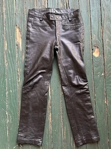 Leather Motorcycle Biker Riding Side Lace Up Pants Mens 28 Black Vintage - Imagen 1 de 9