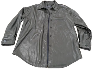 Badgley Mischka Vegan Leather 2-Way Stretch Jacket Shacket Womens L Olive Green - Picture 1 of 11
