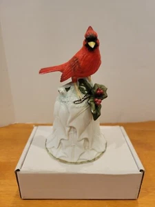 Avon Collectible Bell 2000 Cardinal Porcelain Bird Figurine Embossed Holly - Picture 1 of 6