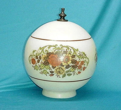 Ceiling Light Milk Glass Shade 8" Globe Brown Flower Bouquet Replacement Pendant - Image 1 of 3