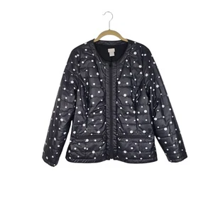 Chicos Zenergy Dot Puffer Jacket Black White Lightweight Crew Neck Size 0 US 4/6 - Picture 1 of 8