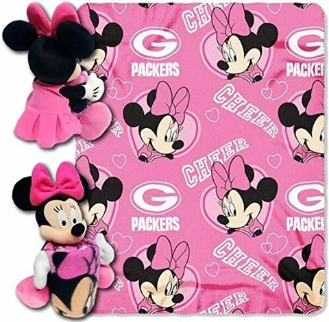 MINNIE MOUSE Green Bay Packers Fleece Blanket & Stuffed Minnie Toy 2pc Set NFL Cover