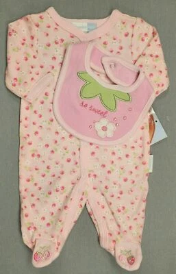 Nuevo Bebé Niña Vitaminas Bebé 0-5Lbs Prematuro 2 Piezas Fresa Patas Conjunto con Pechera Foto 1 de 4