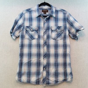 NO BOUNDARIES Pearl Snap Western Blue White Plaid Short Sleeve Shirt, Sz M - Picture 1 of 6