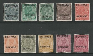 Burma 1937 Officials set to 12a SG O1-O10 Mint. - Picture 1 of 2
