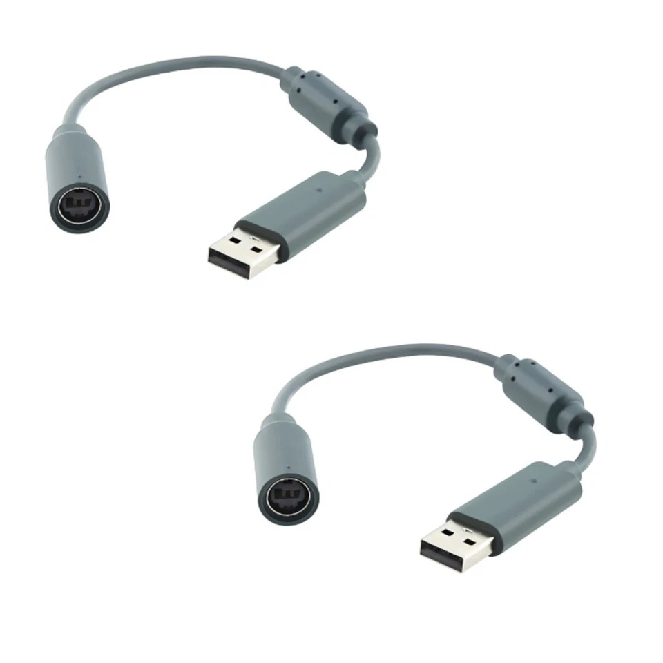 X 2 GREY Breakaway USB Slim Cable Adapter Microsoft Xbox 360 Wired Controller - Image 1 of 1