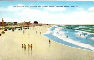 Vintage Postkarte BERÜHMTER & BREITESTER STRAND DAYTONA BEACH 1940ERer Leinen Postkarte Neu aus altem Lagerbestand - Bild 1 von 2
