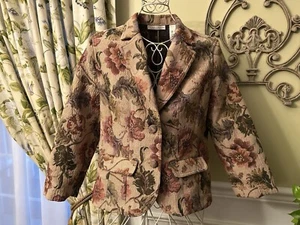 Vintage Liz CLaiborne Crazy Horse Brocade Floral Tapestry Blazer Jacket XL WOW! - Picture 1 of 3