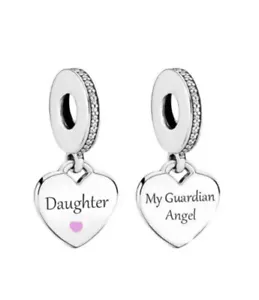 DAUGHTER MEMORIAL HEART CHARM MY GUARDIAN ANGEL GENUINE 💜 925 STERLING SILVER - Picture 1 of 6
