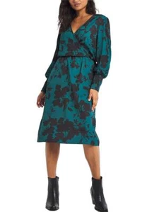 Ex Joe Browns Teal Satin Elegant Floral Wrap Dress - Plus Size 20 22 24 - Picture 1 of 4