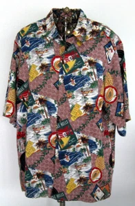 Mele Kalikimaka Reyn Spooner Mens Large Hawaiian Rayon SS Shirt Jingle Bells - Picture 1 of 6