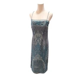 Vintage Worth Silk Damask Scalloped Sleeveless Slip Blue Gray Dress Womens 8 - Picture 1 of 10