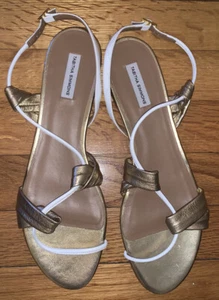 Tabitha Simmons Gold White Flat Sandal 40 10 - Picture 1 of 4