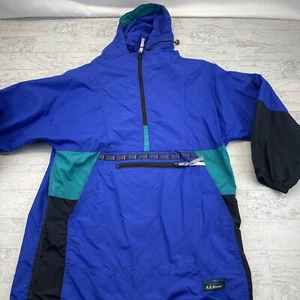 Vtg 90s LL Bean Nylon 1/2 Zip Anorak Hoodie Windbreaker Jacket Youth Large -USA - Picture 1 of 11