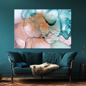 Abstract Watercolor Canvas, Teal Blush Wall Art, Modern Art Print, Ready to Hang - Picture 1 of 9