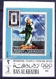 Ras al Khaimah 1969 postfrisch imperf, San Marino Unsere Liebe Frau von Europa, Briefmarke auf Briefmarke - Bild 1 von 1
