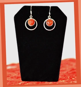 Orecchini pendenti argento sterling corniola naturale gancio goccia gioielli  - Foto 1 di 6