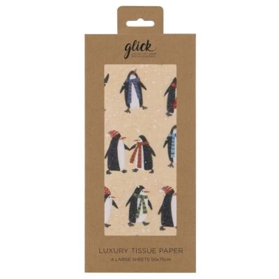 GLCIK PENGUINS KRAFT Christmas Glick 4 sheets tissue wrapping paper 50 x 75 cm